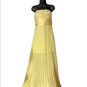 XTRADIONARY, Beaded Mesh Formal strapless,Sz9, Yellow, Sequins,pleats, Hand Wash